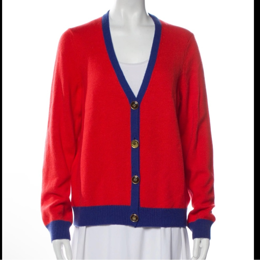NWT TORY BURCH Cashmere V-neck Colorblock Cardigan Womens XL